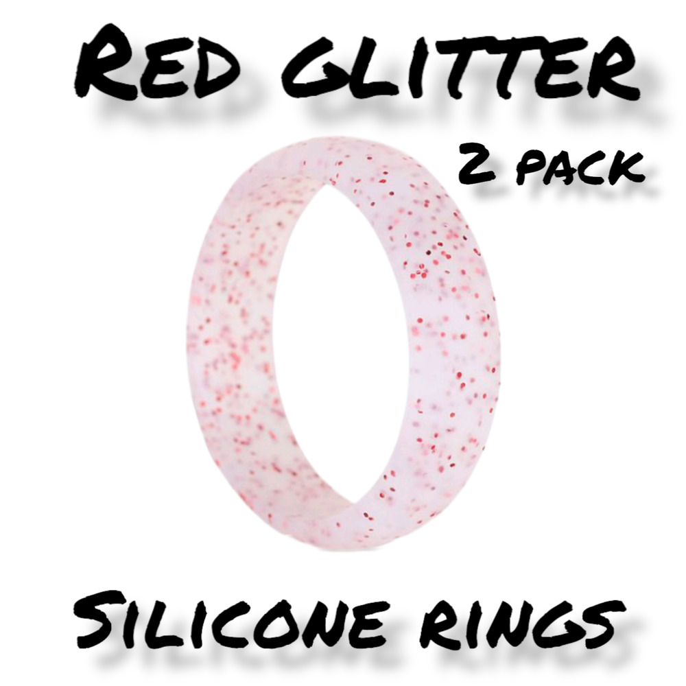 Womens Red Glitter Silicone Ring Pack